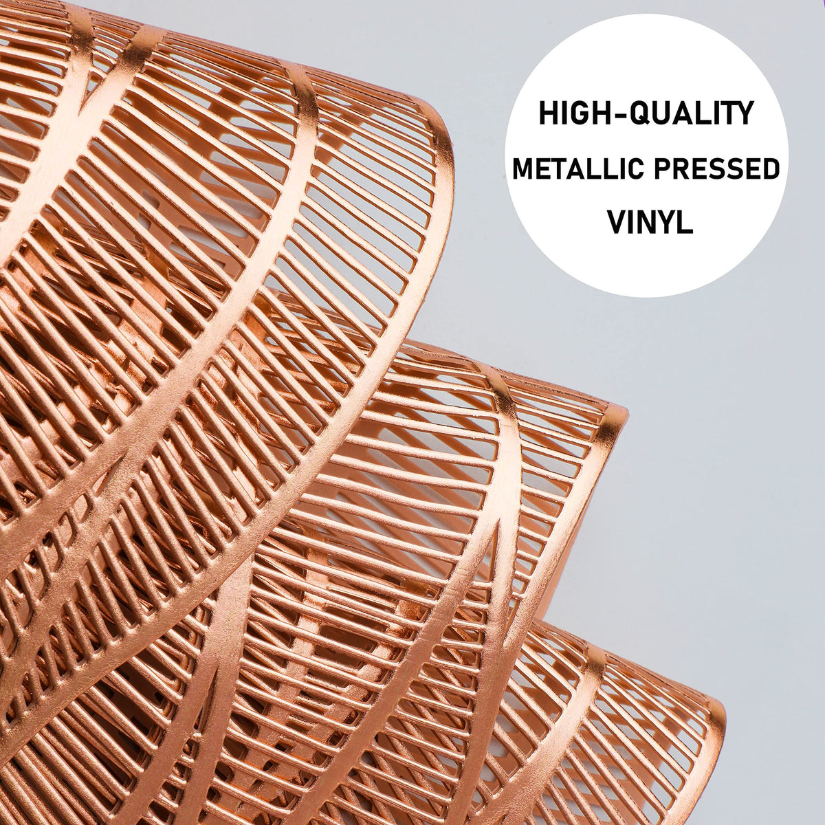 Snowkingdom Rose Gold Placemats and Coasters Set of 6 Pressed Metallic Vinyl Round Place Mats Dining Table Mats Dinning
