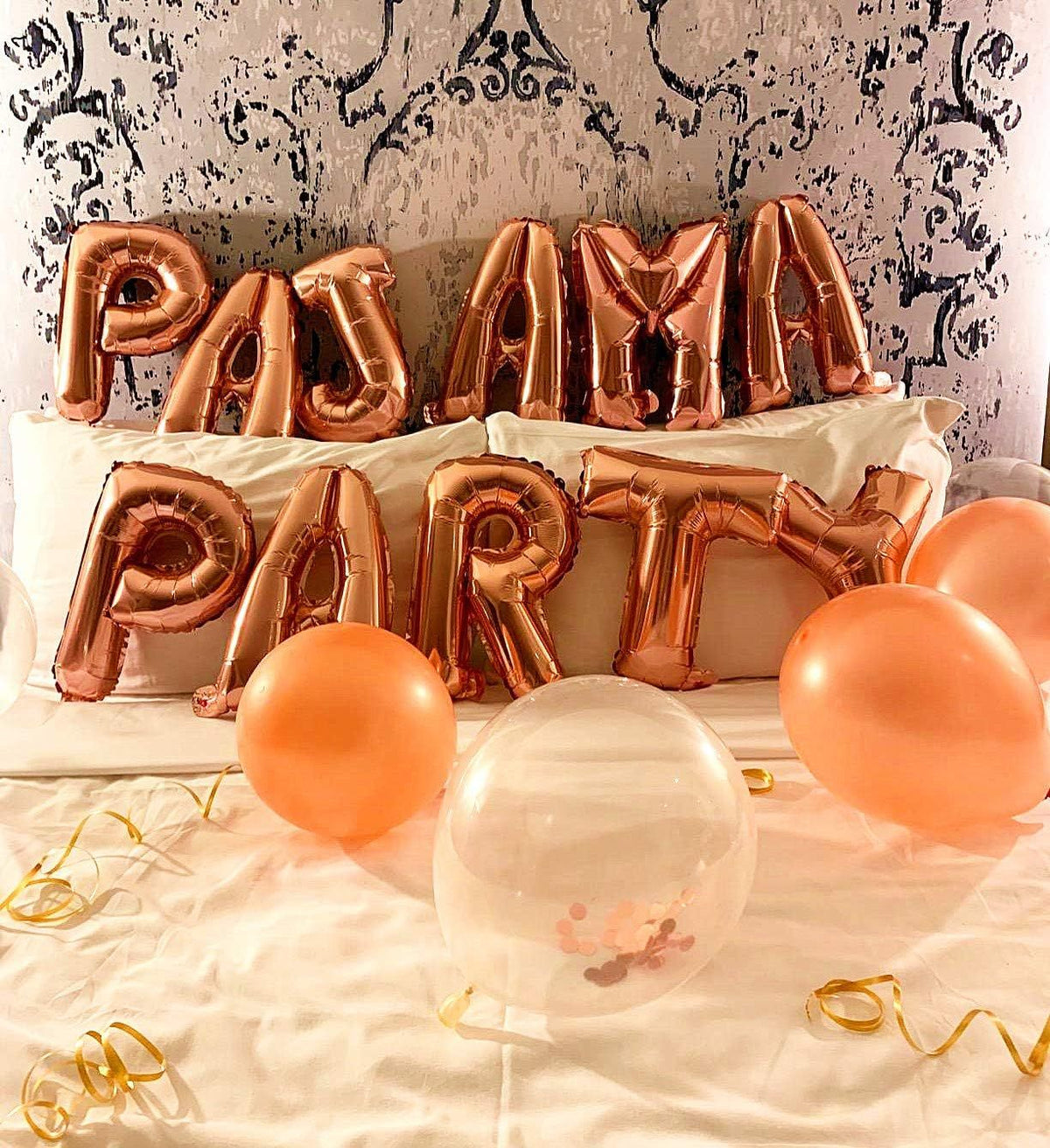 Set of 11 Rose Gold PARTY Balloons Banner Pajama Party Decor Party Spa Party Balloons Pajama Party Theme Balloon