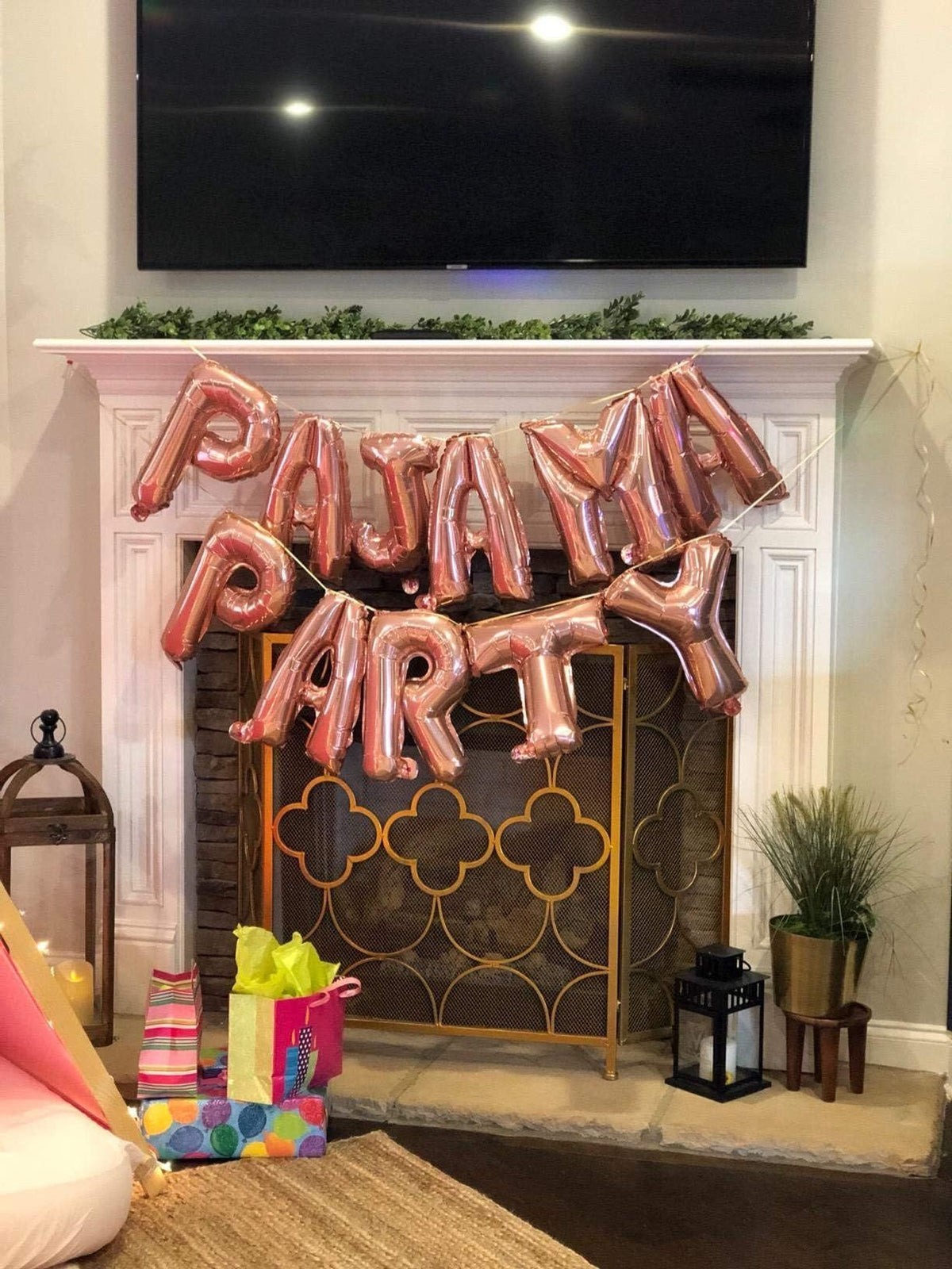 Set of 11 Rose Gold PARTY Balloons Banner Pajama Party Decor Party Spa Party Balloons Pajama Party Theme Balloon