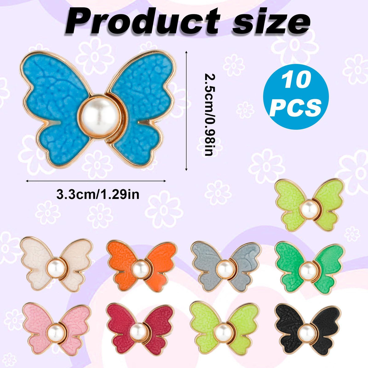 9 Pairs Butterfly Pants Button Tightener, Colorful Adjustable Waist Buckle Detachable Pearls Jeans Button Extender