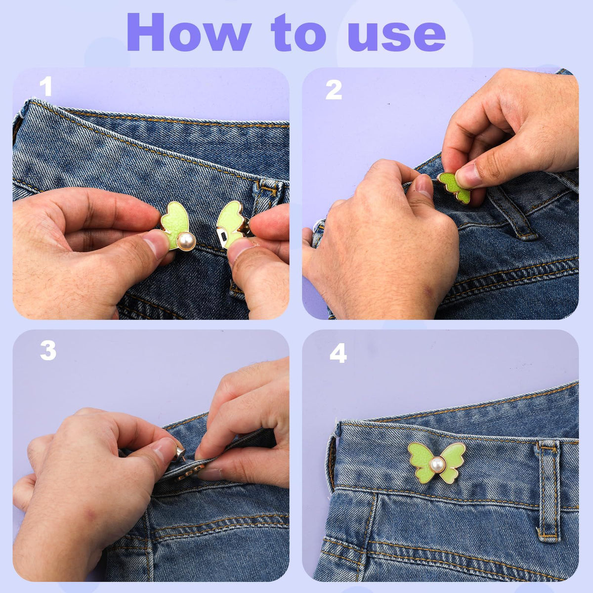 9 Pairs Butterfly Pants Button Tightener, Colorful Adjustable Waist Buckle Detachable Pearls Jeans Button Extender