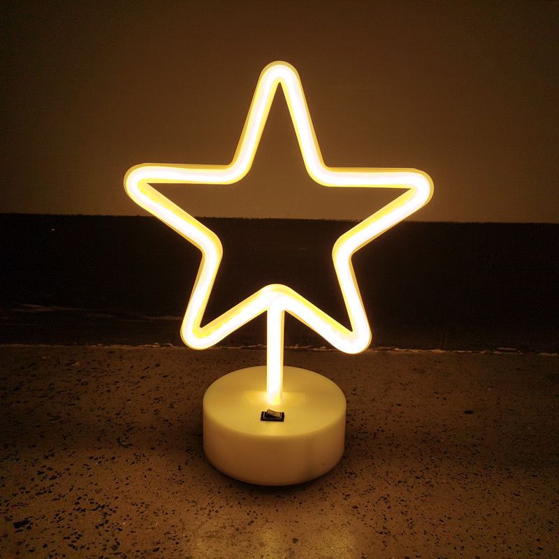 Warm White Star Shaped LED Neon Lamp with Base Battery Operated USB Powered LED Home Christmas Decoration Lights