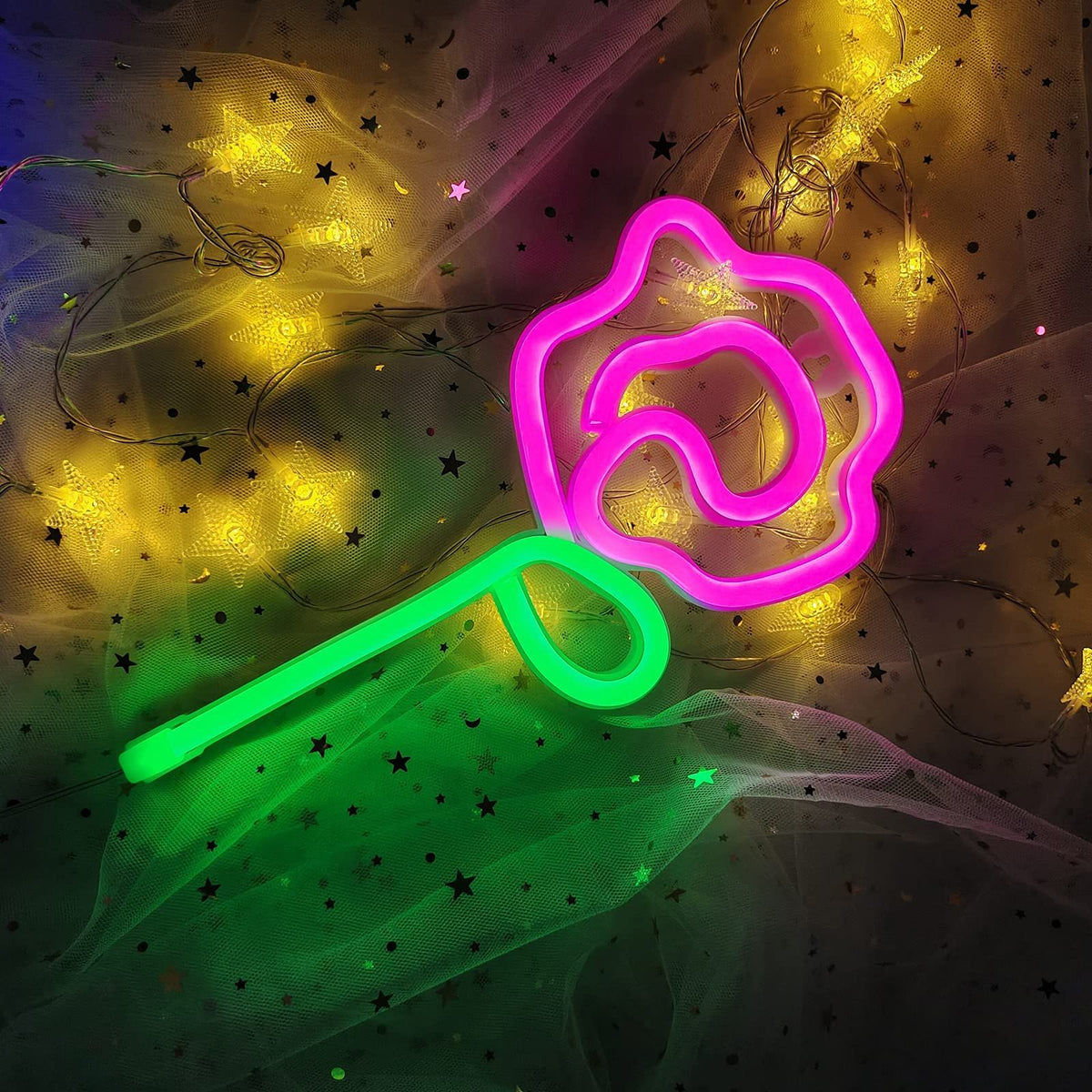 Neon Pink Rose Flower Neon sign USB/Battery Powered Night Sign LED Wall Sign Wall Art For Night Lamps Light Up Signs