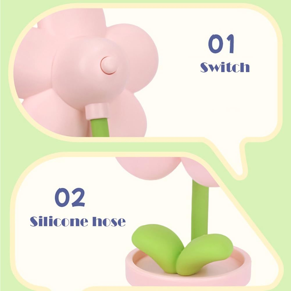 Cartoon Flower Night Light Battery Operated, Creative Bedside Lamp Adjustable Cute Flower Light Kids Bedroom Decor (Pink)