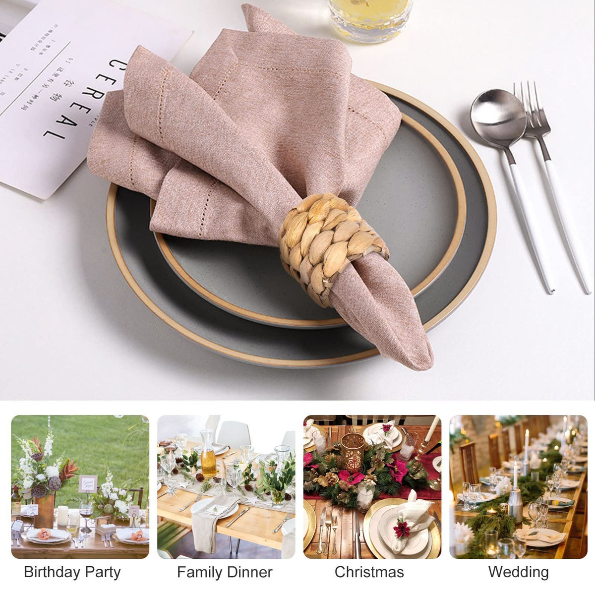 Farmhouse Napkin Rings, Hand-Woven Napkin Rings for Table Decor, Fall Rustic Napkin Rings, Napkin Holder Buckles