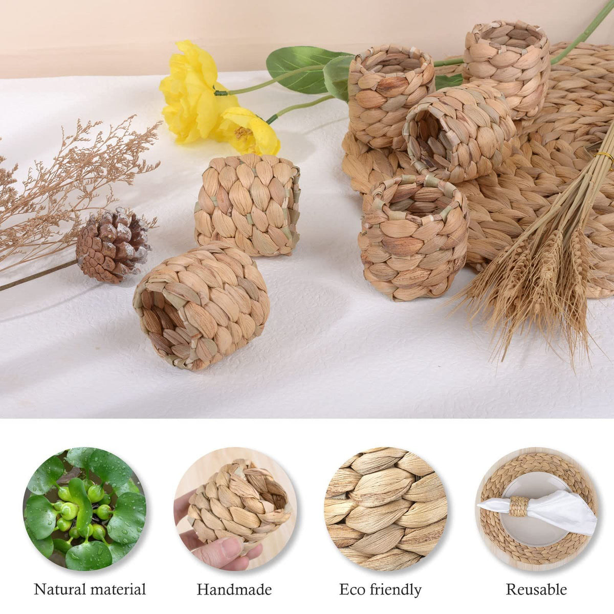 Farmhouse Napkin Rings, Hand-Woven Napkin Rings for Table Decor, Fall Rustic Napkin Rings, Napkin Holder Buckles