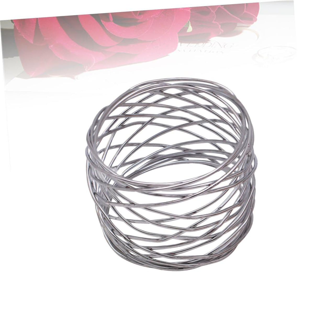 6pc Handmade Round Mesh Napkin Rings Holder for Dinning Table Parties Everyday, Set of 6 (Silver)