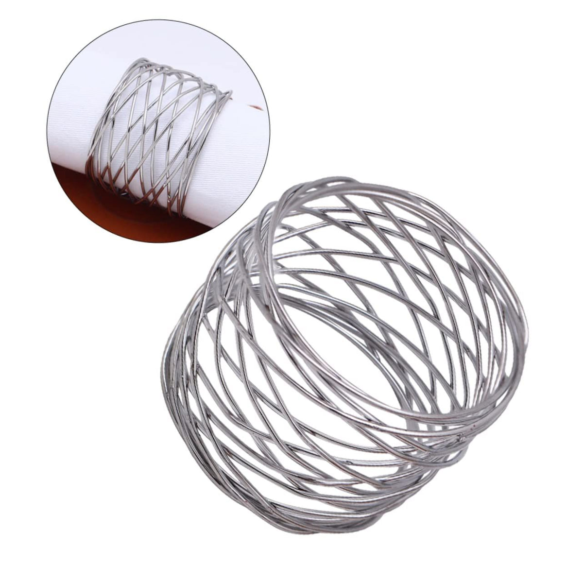 6pc Handmade Round Mesh Napkin Rings Holder for Dinning Table Parties Everyday, Set of 6 (Silver)