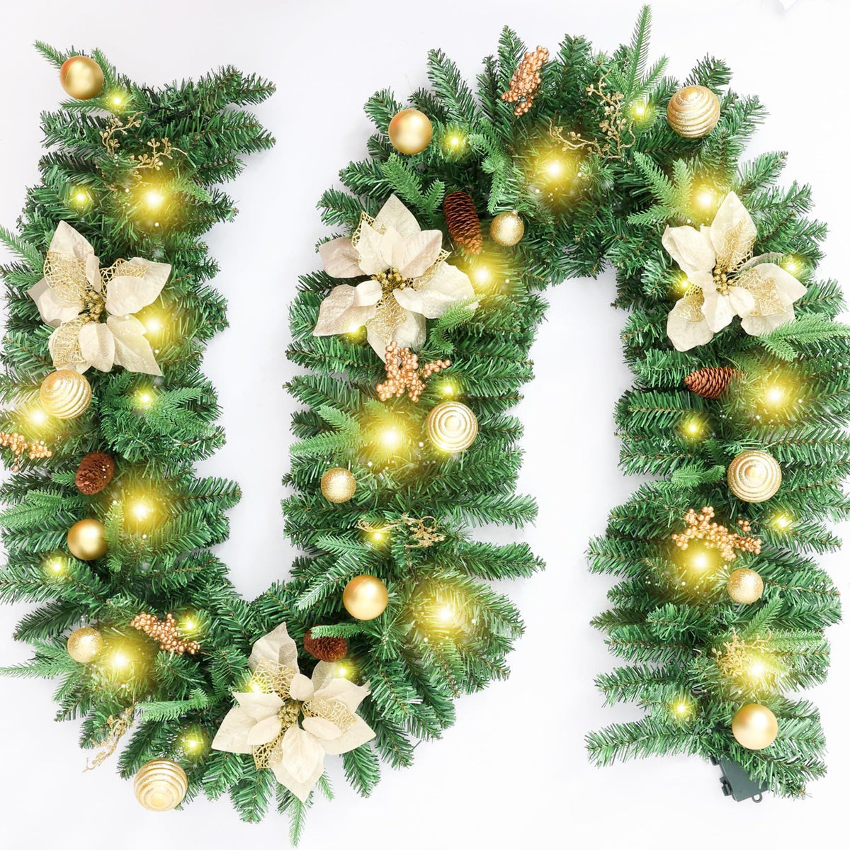 Christmas Decorations with Lights Battery Operated - Outdoor Christmas Garland for Mantle, Lighted Christmas Garland Indoor