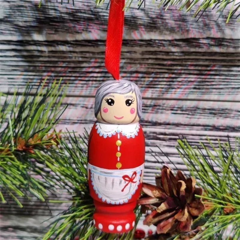 2pc Santa Claus Pendant,Christmas Decorations,Wooden Standing Christmas Granny, Santa Claus Decoration for Tree