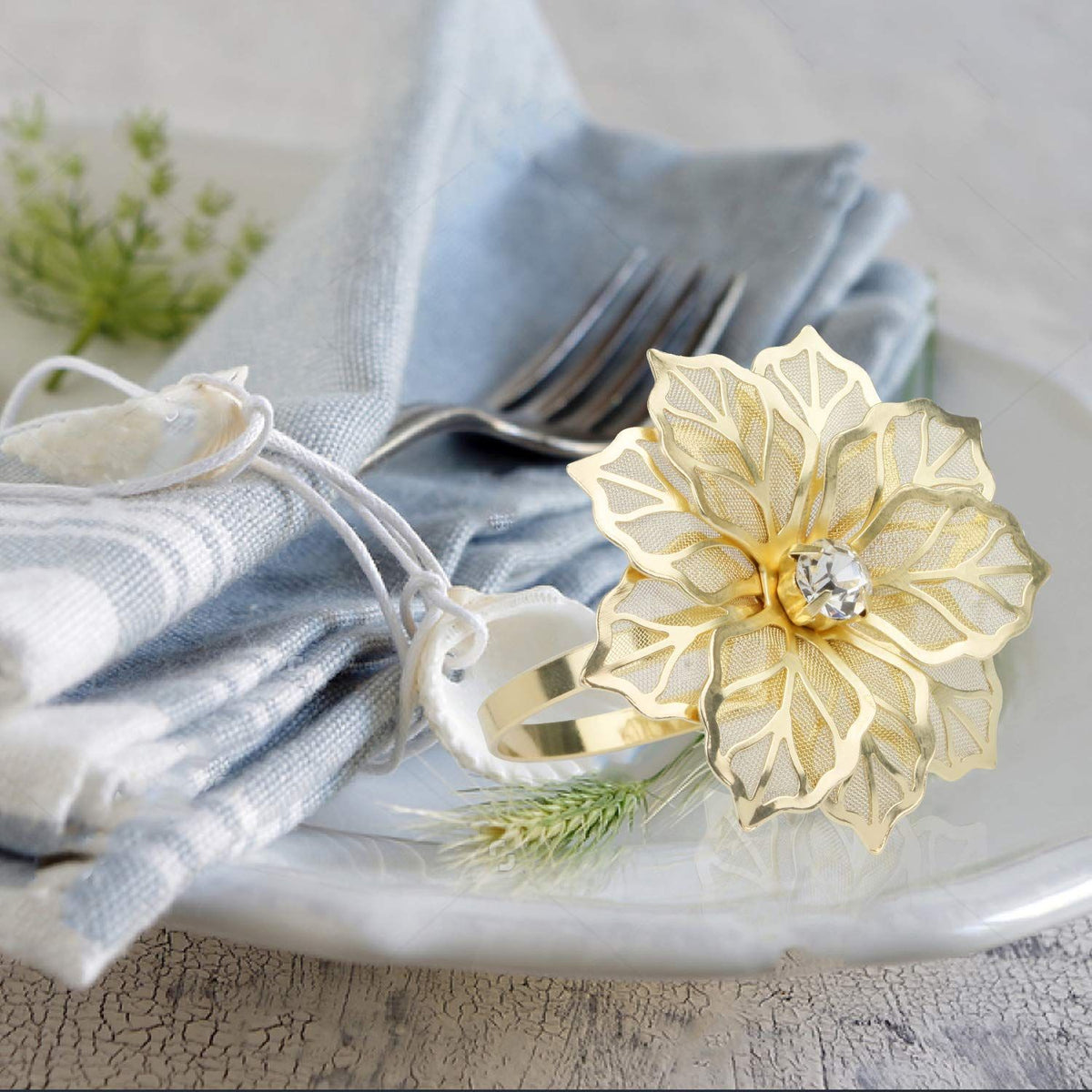 Alloy Napkin Rings with Napkin Ring Holders for Wedding Party Holiday Banquet Christmas Dinner Delicate Buckles Decor Favor
