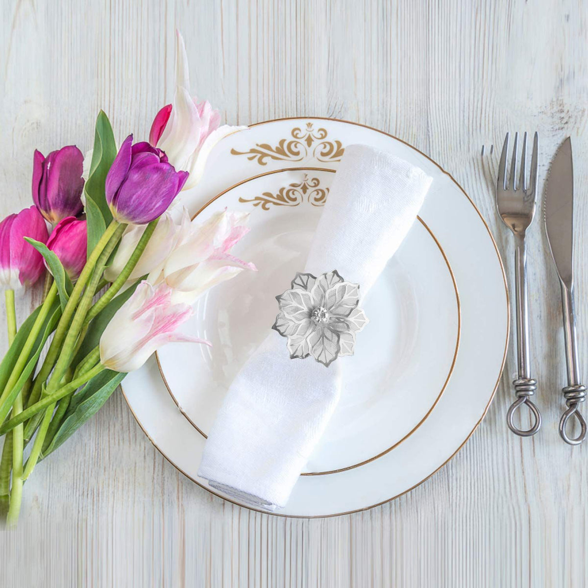 Napkin Rings Metal Floral Napkin Ring Holder Buckles Set for Wedding Dinner Holiday Banquet Table Plates Decoration