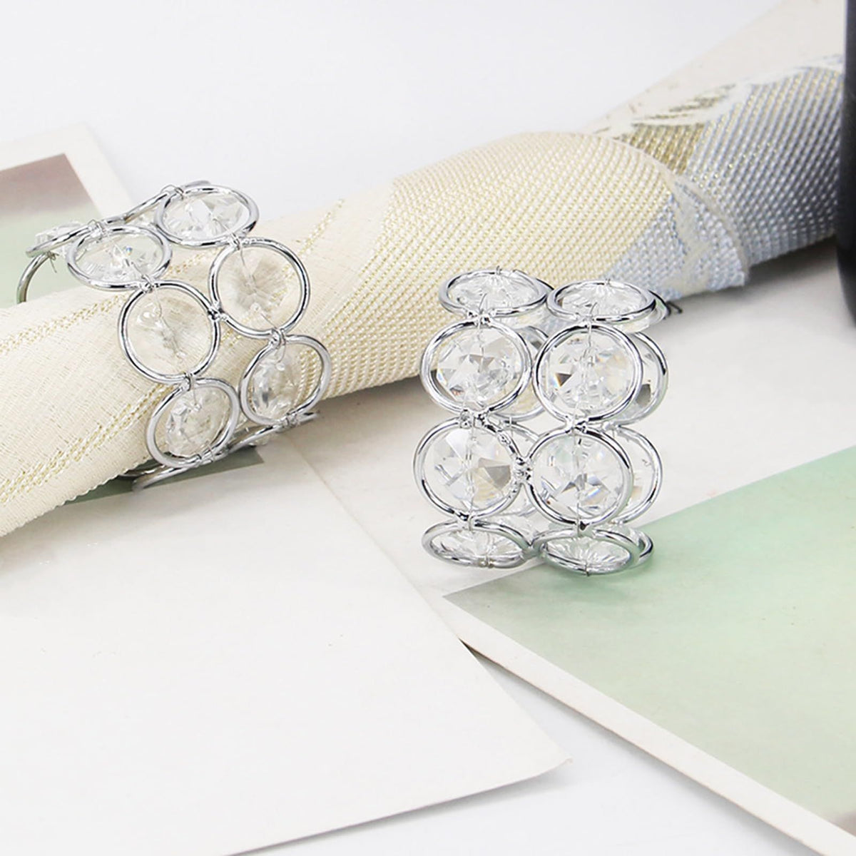 4pc Napkin Rings for Cloth Napkins Napkin Ring Holders for Wedding Party Dining Table Centerpieces Romantic Decor, Silver Tone