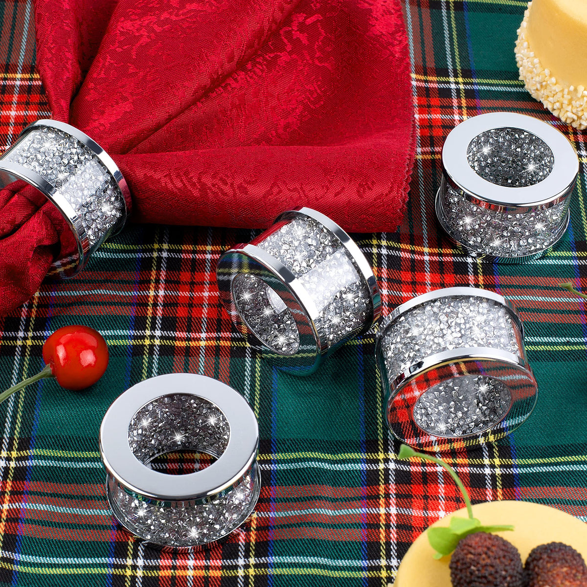 6pc Glass Napkin Ring Set of Glass Framed Crystal Napkin Holders,  Buckles  Crushed Diamond Table Settings Home Decor
