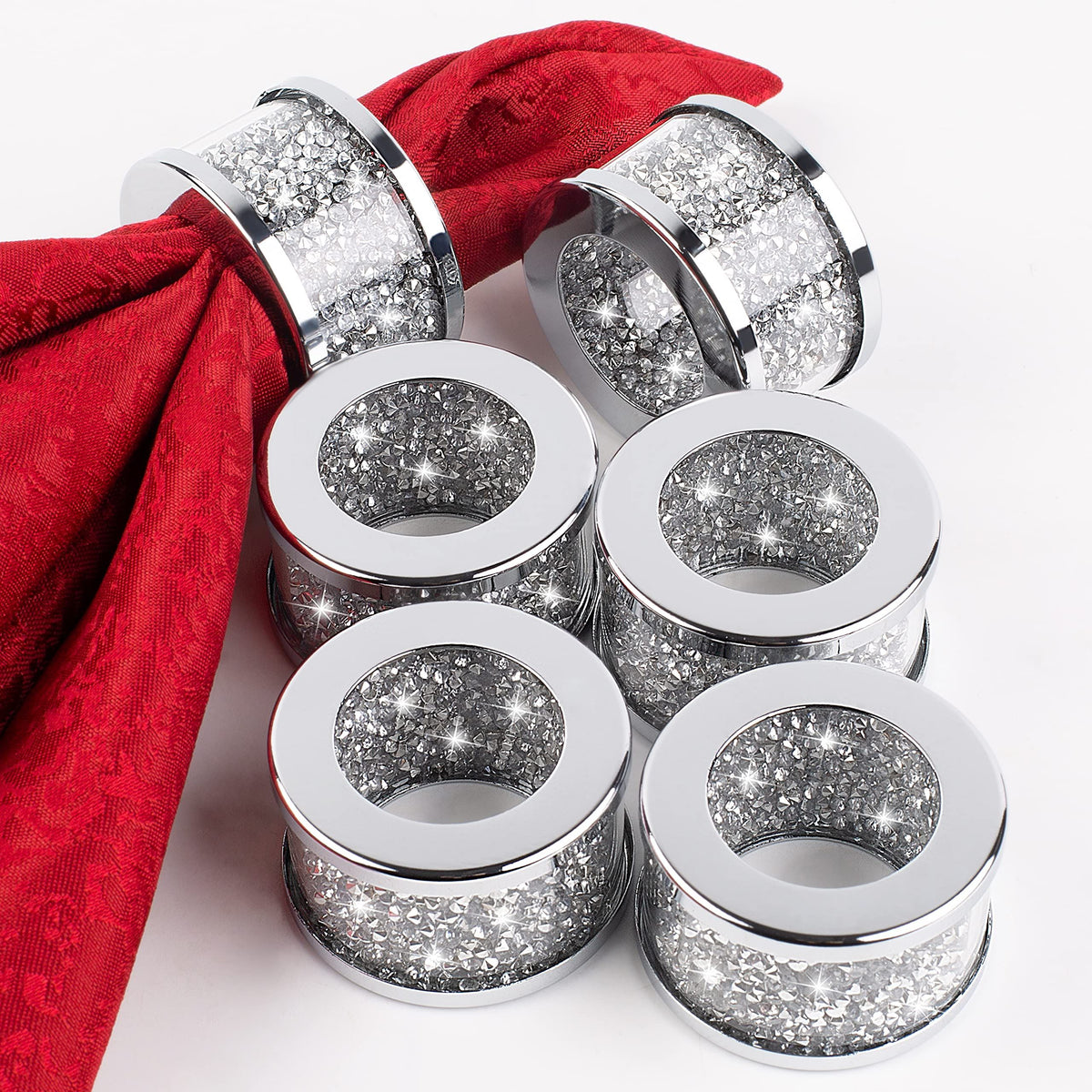 6pc Glass Napkin Ring Set of Glass Framed Crystal Napkin Holders,  Buckles  Crushed Diamond Table Settings Home Decor