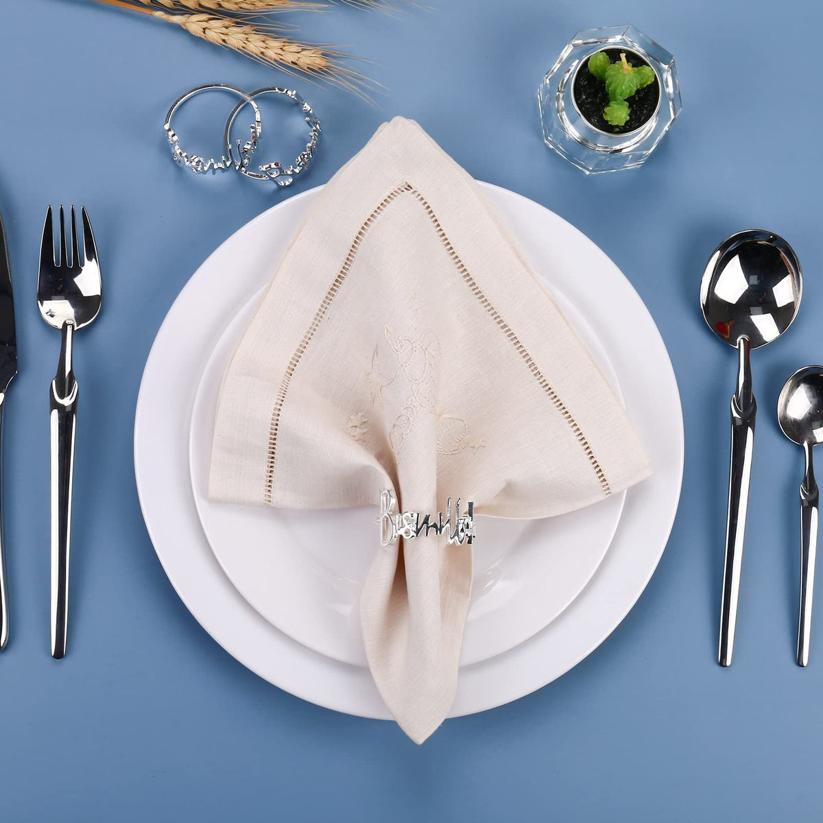 6pc Buckles Holder Table Decor for Wedding, Party, Christmas, Thanksgiving (Silver) Mardi Gras  with Metal Napkin Rings Holder
