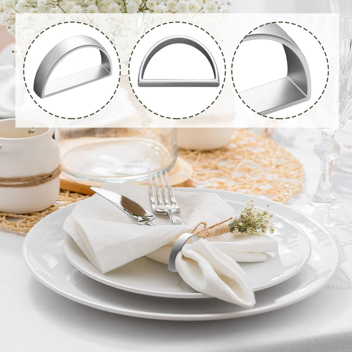 15pc  Easter Napkin Rings, Semicircle Metal Buckles, Napkin Rings for Dinner Table Decor, Wedding, Banquet, Valentines Day