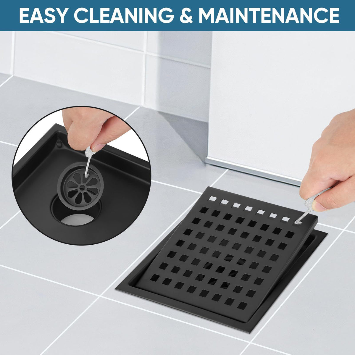 Square Floor Shower Drain, Lattice Square Perforated Pattern Easy Cleaning Removable Grate, Rustproof