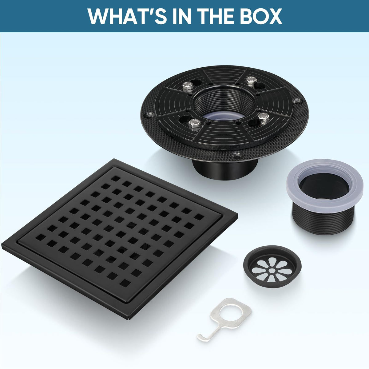 Square Floor Shower Drain, Lattice Square Perforated Pattern Easy Cleaning Removable Grate, Rustproof