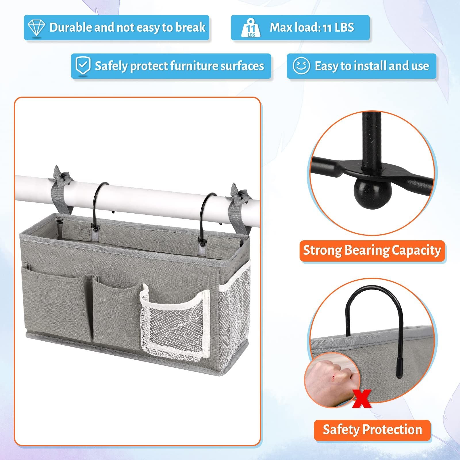 Bedside Caddy/Bedside Storage Bag Hanging Organizer for Bunk and Hospital Beds,Dorm Rooms Bed Rails,Can be Placed Glasses