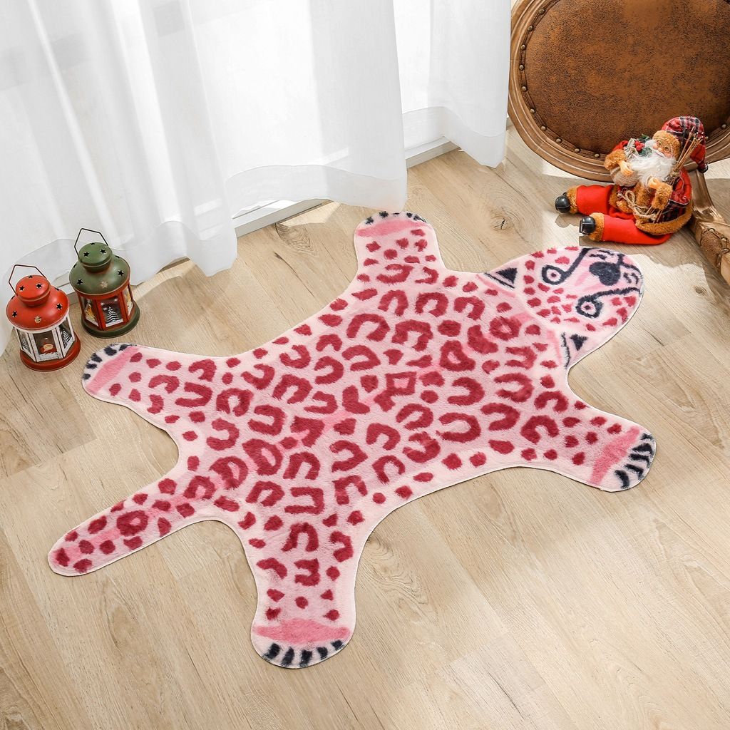 Leopard Print Rug, Pink Leopard Bath Mat for Bathroom Cartoon Cheetah Tiger Door Mat Non Slip Animals Printed Area Rug Absorbent