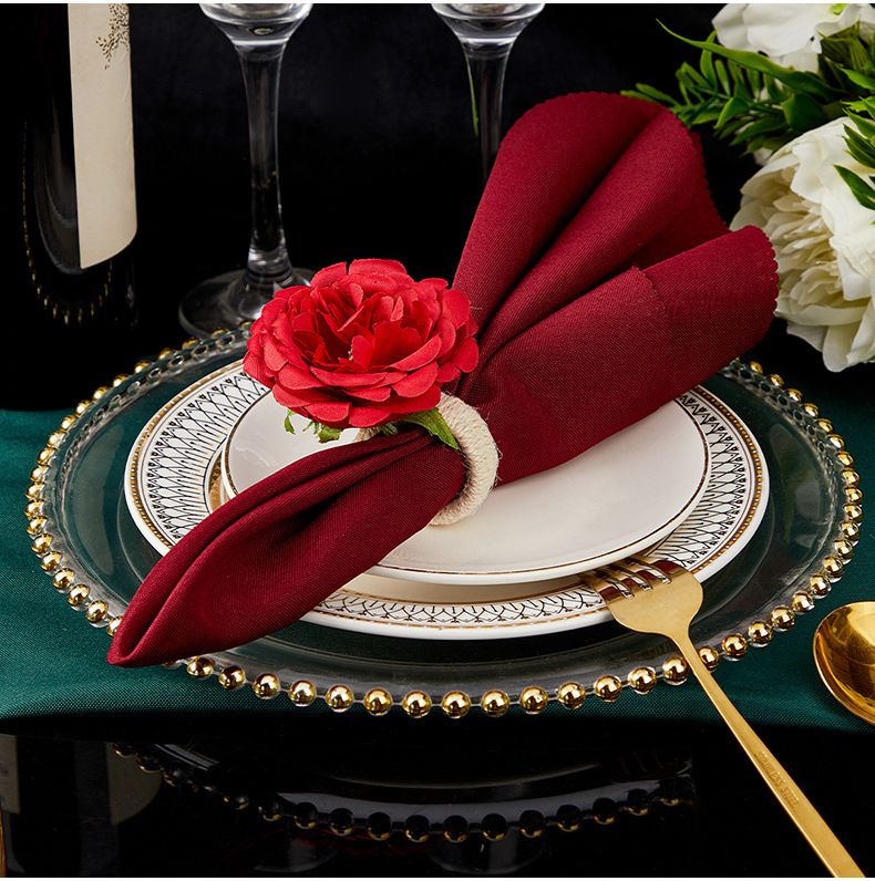 Set of 2 Valentine's Rose Napkin Rings Red Rose Napkin Rings Red Handicraft Flower Napkin Rings Pink Flower Napkin Holder Wedding