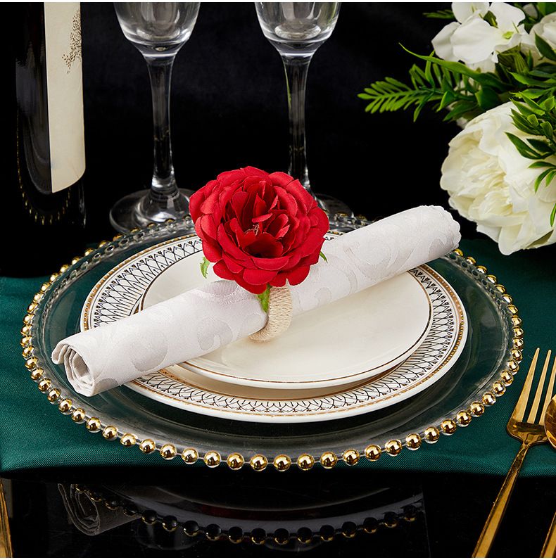 Set of 2 Valentine's Rose Napkin Rings Red Rose Napkin Rings Red Handicraft Flower Napkin Rings Pink Flower Napkin Holder Wedding