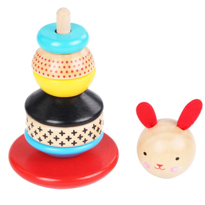 Modern Bunny Wooden Stacking Toy – Solid Wooden Stacking Rings for Kids, Activity Toys Designed with Safe Materials