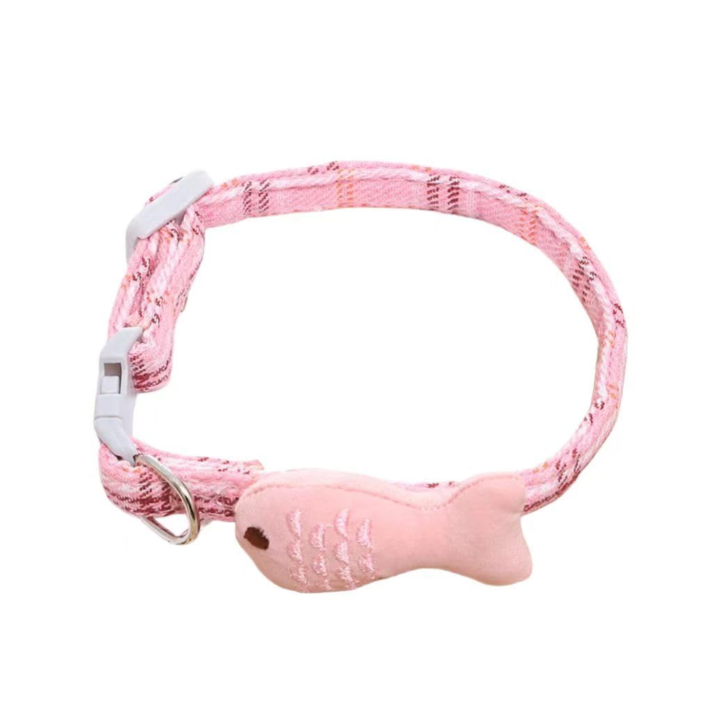 Adjustable Plaid Embroidered Cat and Dog Collar, Soft Padding, Stylish Design,Pet Cat Collar (Pink)