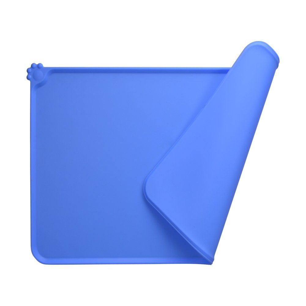 Dog Food Mat, Silicone Dog Cat Bowl Mat, Non Slip Pet Feeding Mat Waterproof Dog Placemat for Small Animals (18.5"x11.8", Blue)