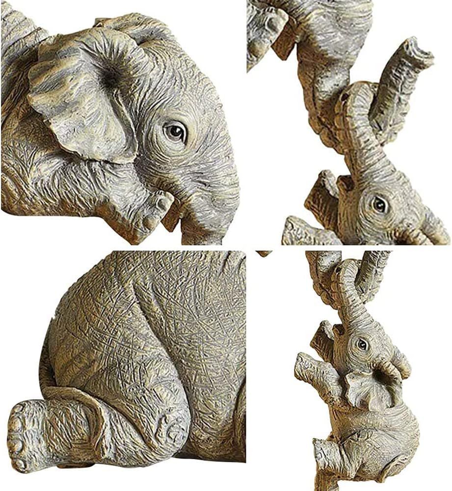 Elephant Shelf Sitter, Mother Elephant Hanging 2 Baby Elephants on The Edge, Hand-Painted Resin Collectable Figurines for Home