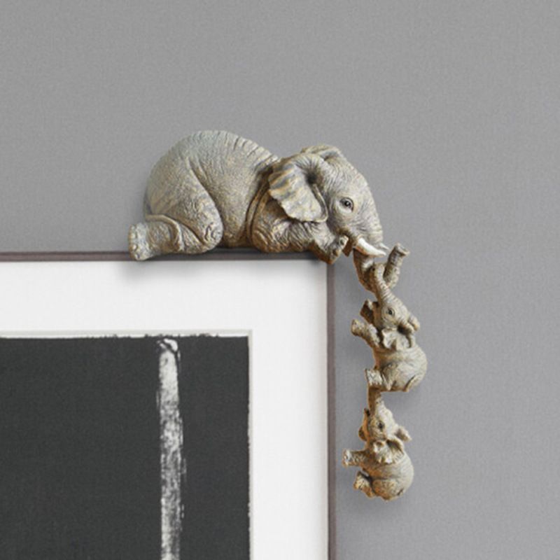 Elephant Shelf Sitter, Mother Elephant Hanging 2 Baby Elephants on The Edge, Hand-Painted Resin Collectable Figurines for Home