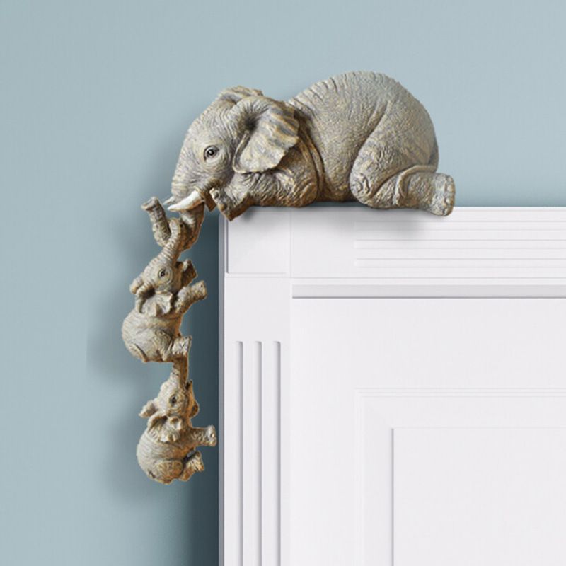 Elephant Shelf Sitter, Mother Elephant Hanging 2 Baby Elephants on The Edge, Hand-Painted Resin Collectable Figurines for Home