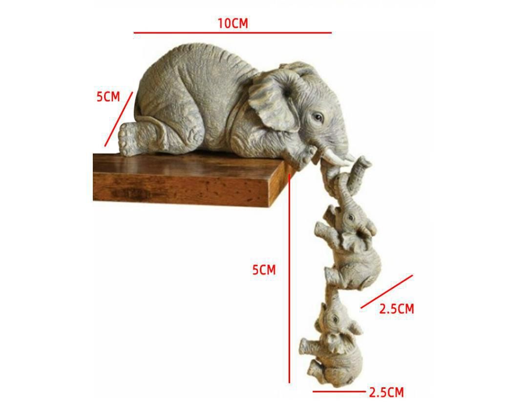 Elephant Shelf Sitter, Mother Elephant Hanging 2 Baby Elephants on The Edge, Hand-Painted Resin Collectable Figurines for Home