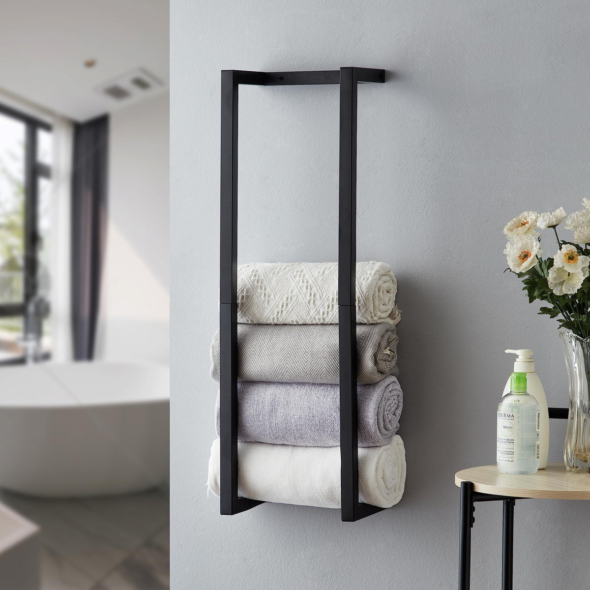 Towel Rack for Rolled Towels, Towel Rack for Bathroom,Wall Mounted Metal Bathroom Organizer, Bath Towel Holder Wall for Modern