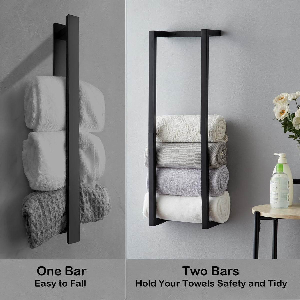 Towel Rack for Rolled Towels, Towel Rack for Bathroom,Wall Mounted Metal Bathroom Organizer, Bath Towel Holder Wall for Modern