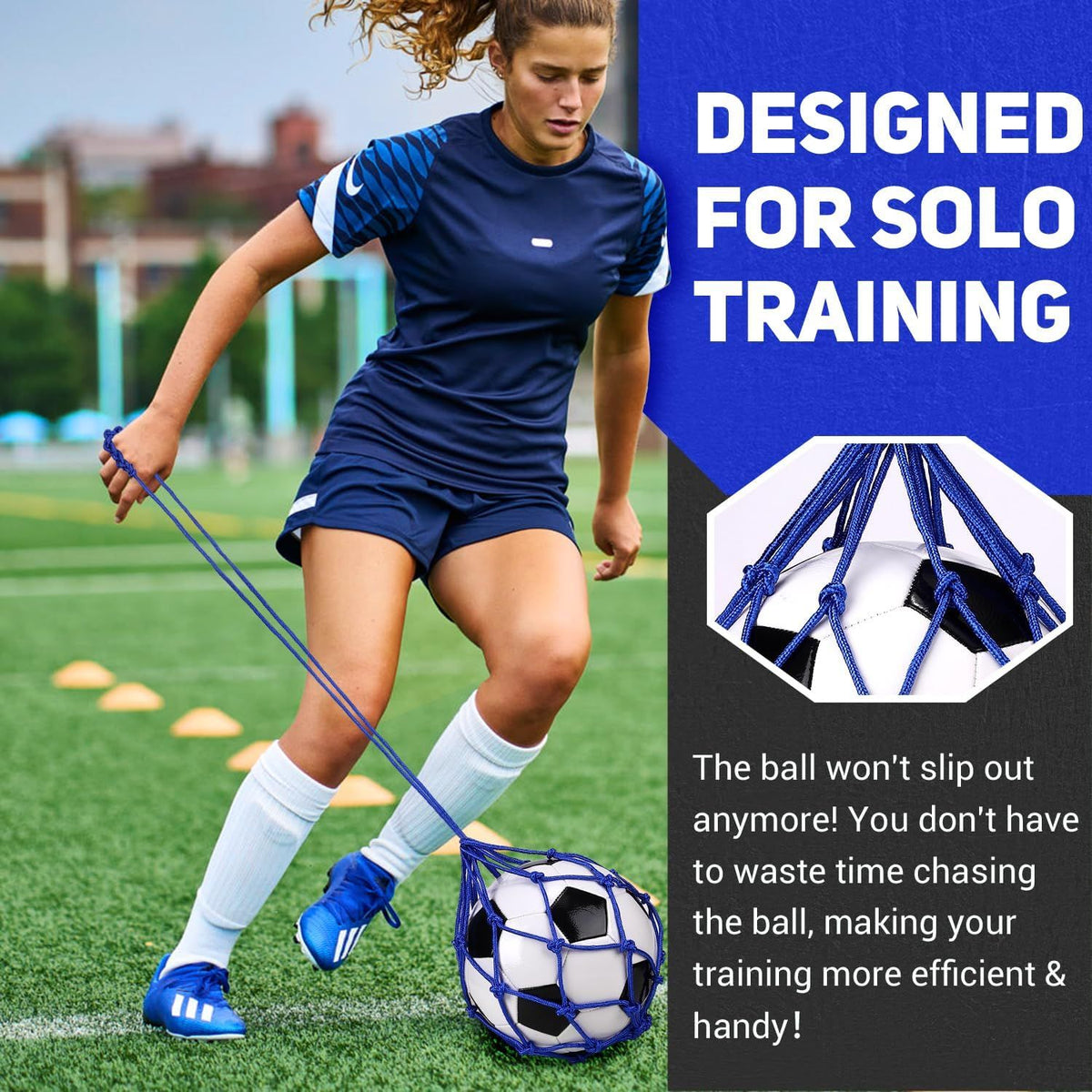 2PCS Football Kick Trainer, Soccer Return Trainer, Hands-Free Football Kick Throw Solo Practice Training Aid, Adjustable