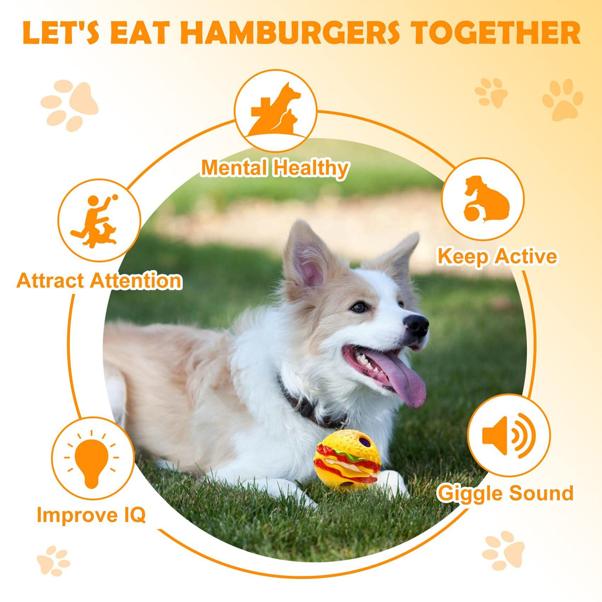 Giggle Ball for Dogs 3.94in Wobble Giggle Dog Toy Ball Interactive Dog Ball for Training Playing Giggle Sound Hamburger Shape
