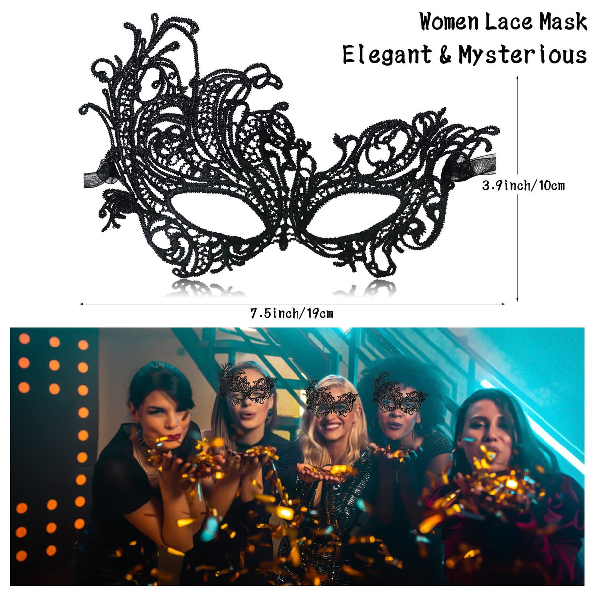 Masquerade Mask for Women, Venetian Lace Masquerade Mask for Halloween Mardi Gras Costume Party, Fit for Adult
