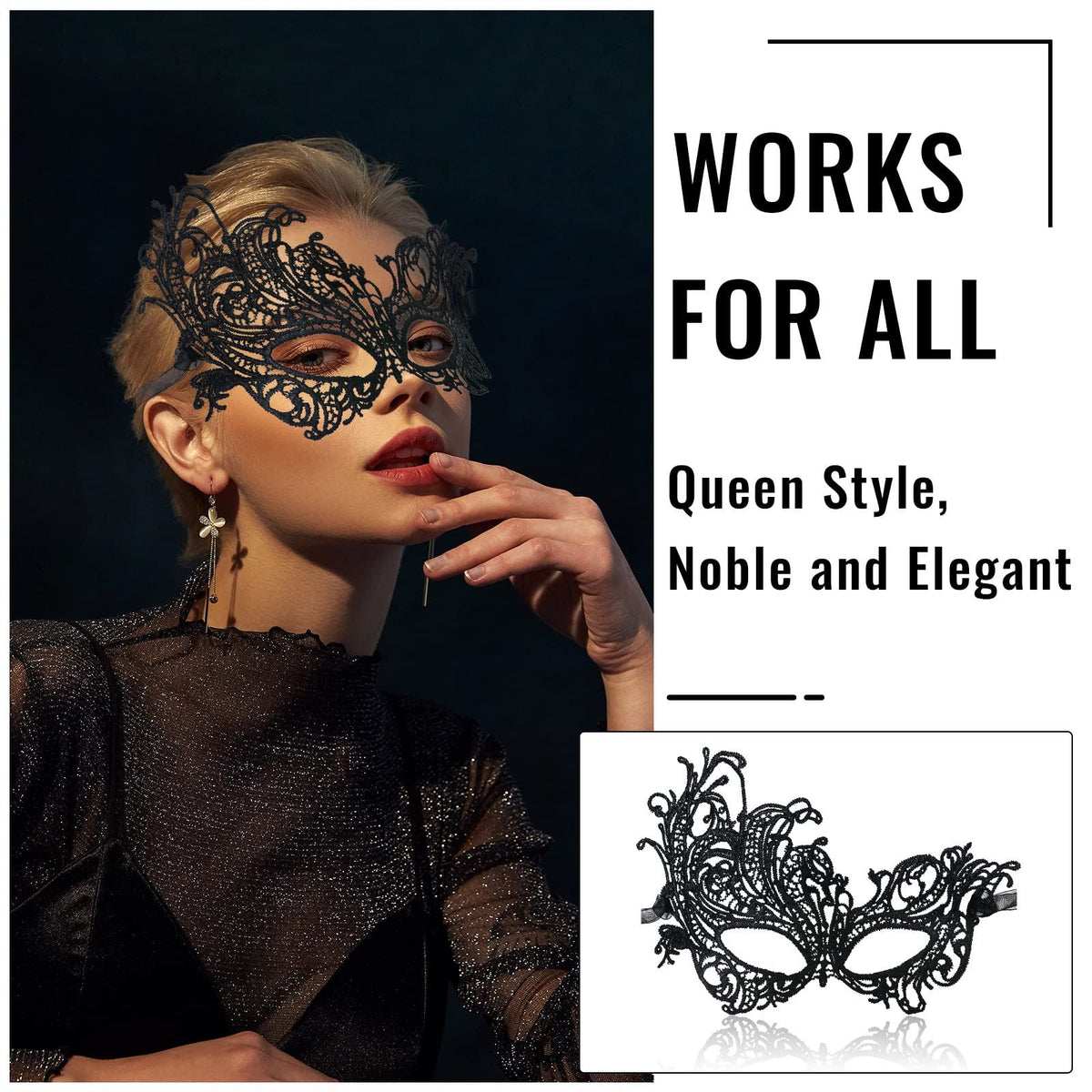 Masquerade Mask for Women, Venetian Lace Masquerade Mask for Halloween Mardi Gras Costume Party, Fit for Adult