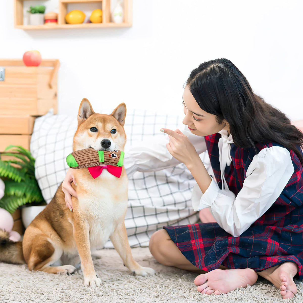 Squeaky Toys Plush Chew Toys for Dogs Animal Stuffed Toys for Dogs Cotton Animals Dog Toys Sock Shape Design Toy