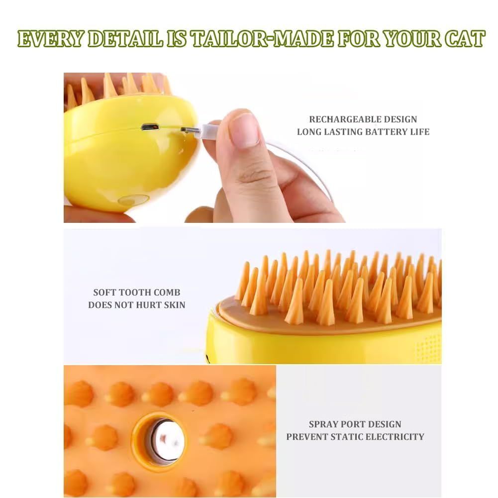 Cat Steam Brush,Cat Dog Pet Spray Massaging Comb One Button Spray, Flyaway Hair Prevention, Gentle on Skin, Massages and Cleanses