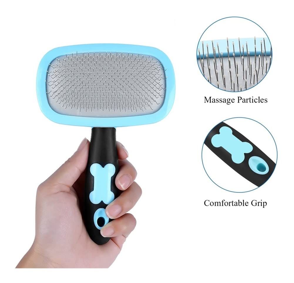 Dog Brush & Cat Brush- Pet Grooming Brush- Shedding Grooming Tools Easy to Clean Pet Grooming(Blue)