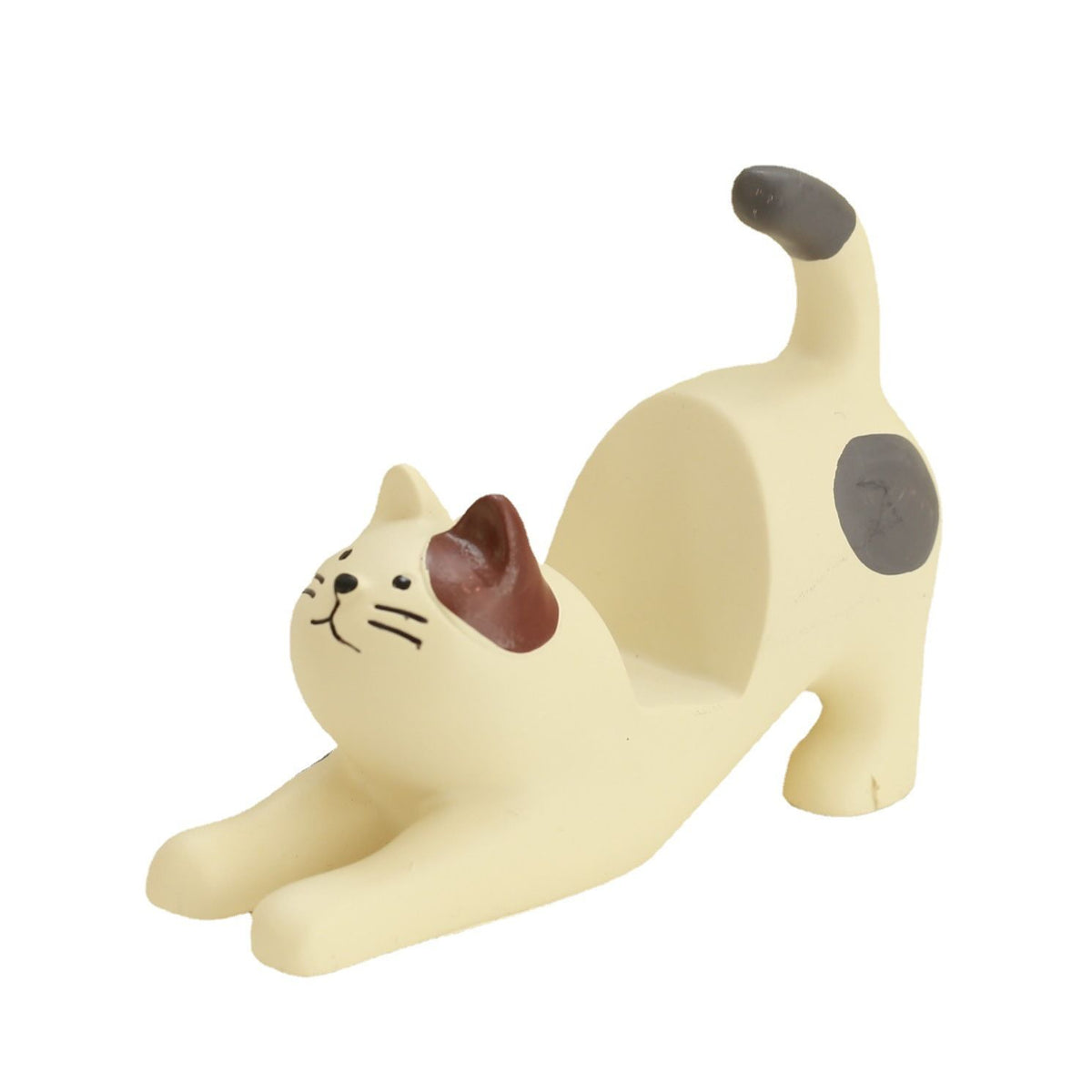 Lazy Cat Desktop Phone Stand Black  Tablet Universal Stand Decoration，Cream Cat with Brown Ear Patch Smartphone Stand