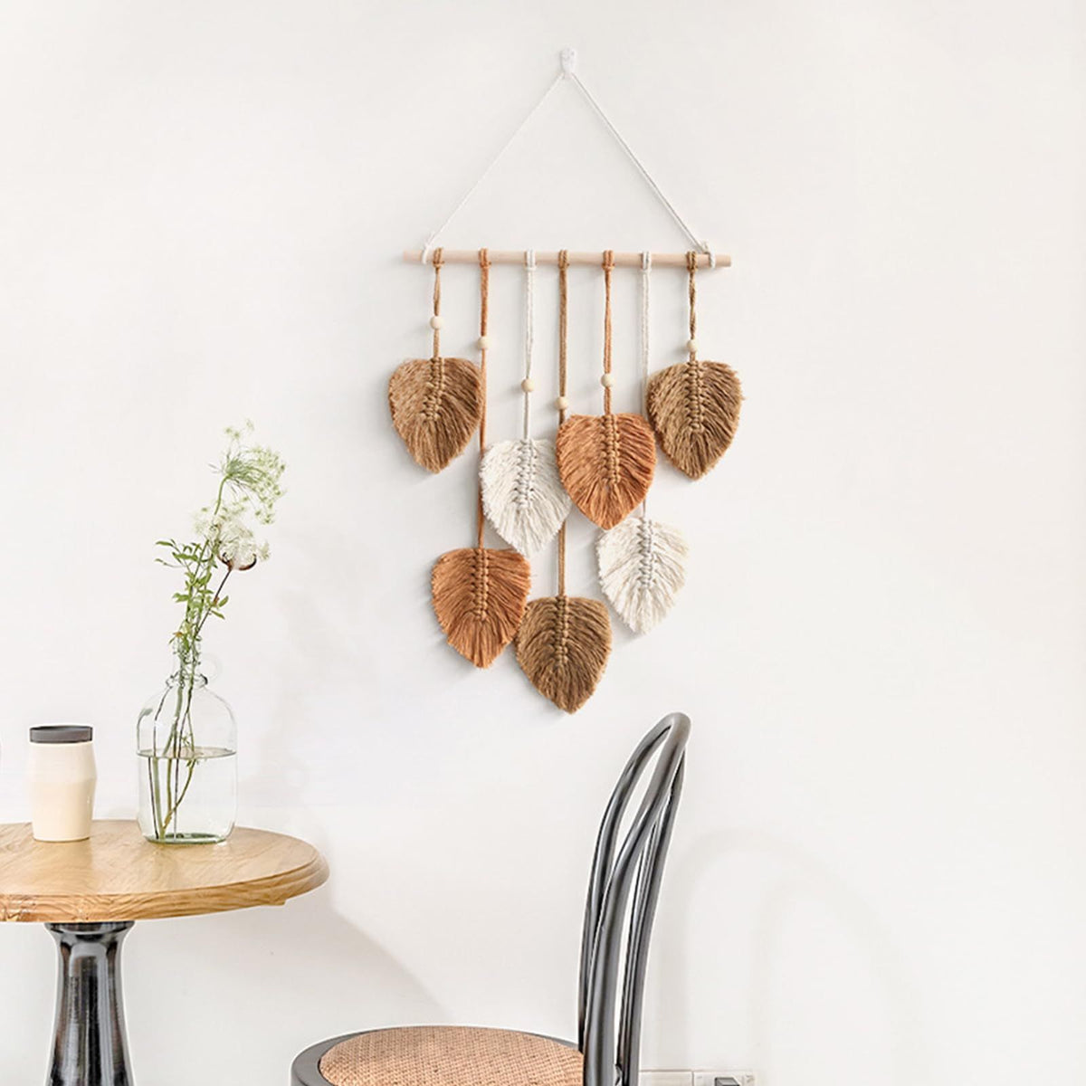 Wall Hanging Leaves, Wall Hanging Bohemian Woven Tapestry, Handmade Yarn Woven Wall Art Leaf Tapestry for Nursery, Bedroom