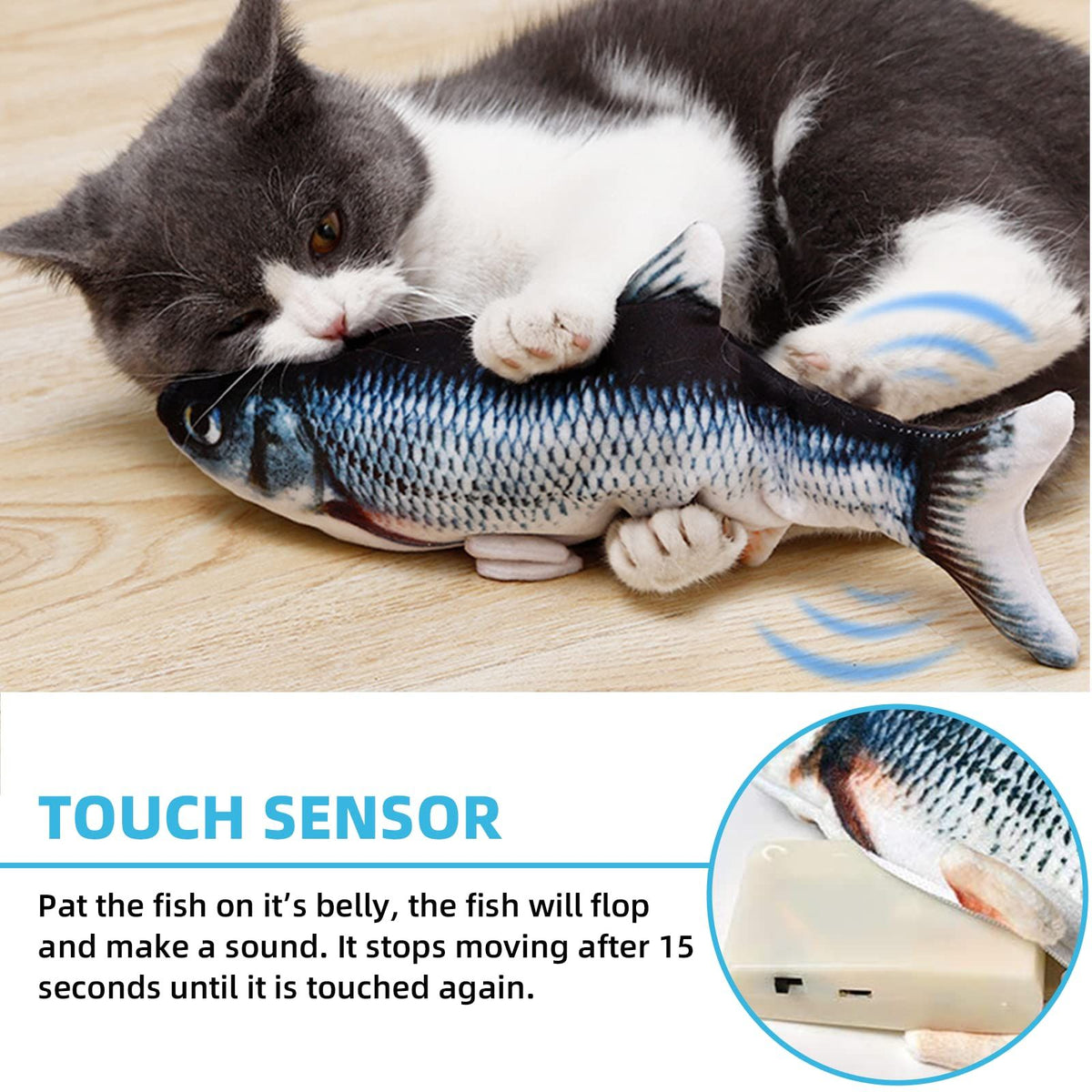Electric Floppy Fish Dog Toy, 11" Realistic Flopping Fish Kicker Toy, Interactive Cat Toys for Indoor Cats