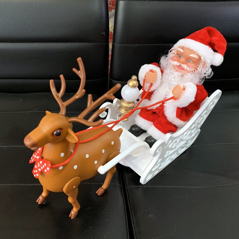 Electric Santa and Reindeer Sleigh Toy, Singing and Dancing with Jingle Bell Rock, Xmas Decor with Music and Lights, Fun Gift