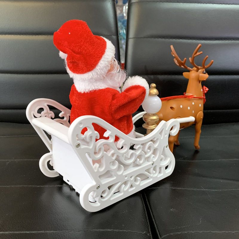 Electric Santa and Reindeer Sleigh Toy, Singing and Dancing with Jingle Bell Rock, Xmas Decor with Music and Lights, Fun Gift