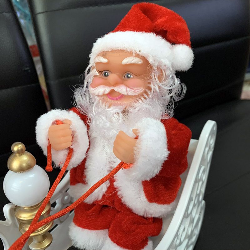 Electric Santa and Reindeer Sleigh Toy, Singing and Dancing with Jingle Bell Rock, Xmas Decor with Music and Lights, Fun Gift