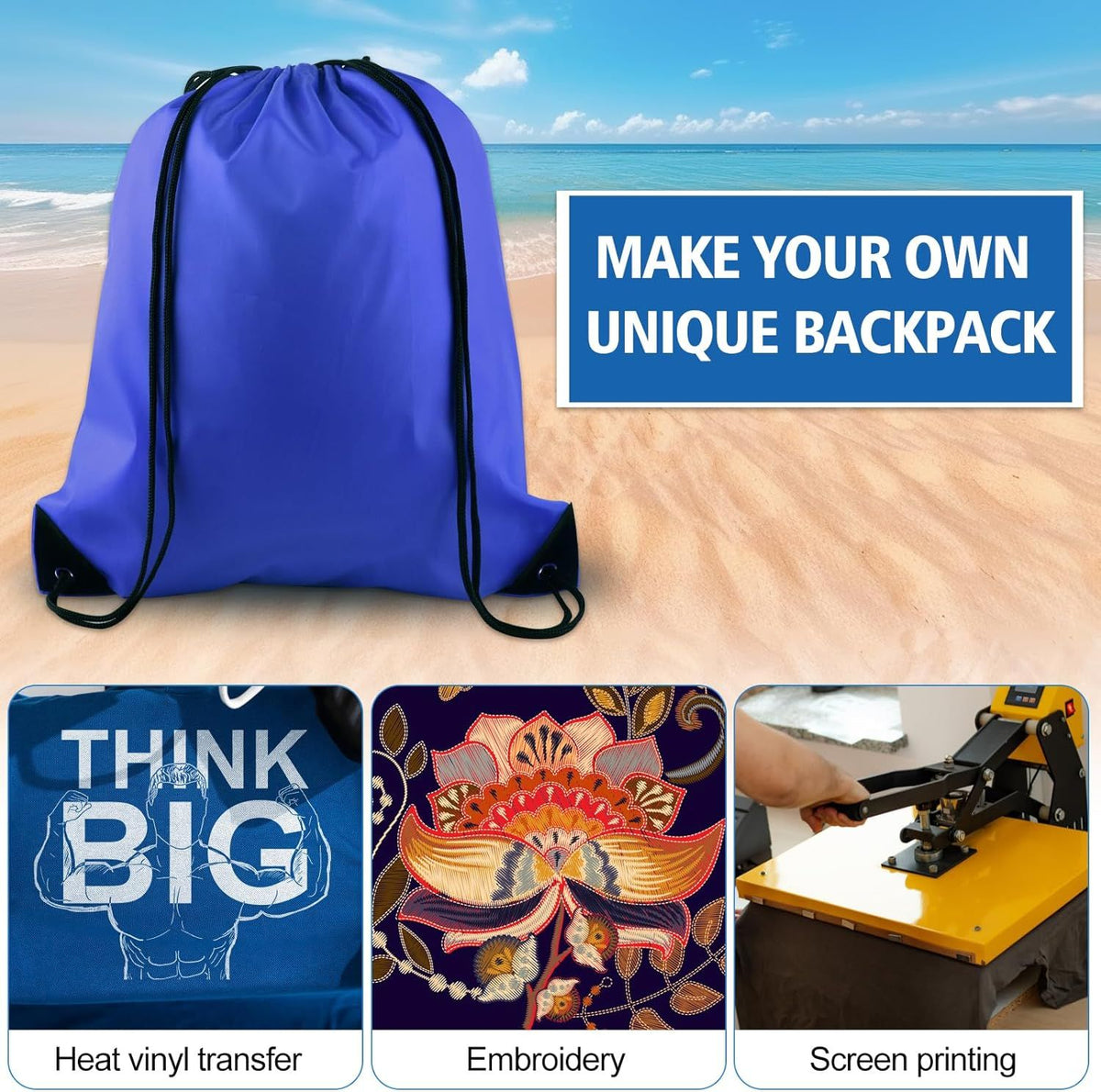 Drawstring Backpack Bags Sports Cinch Sack String Backpack Storage Bags for School Gym Traveling (Blue)